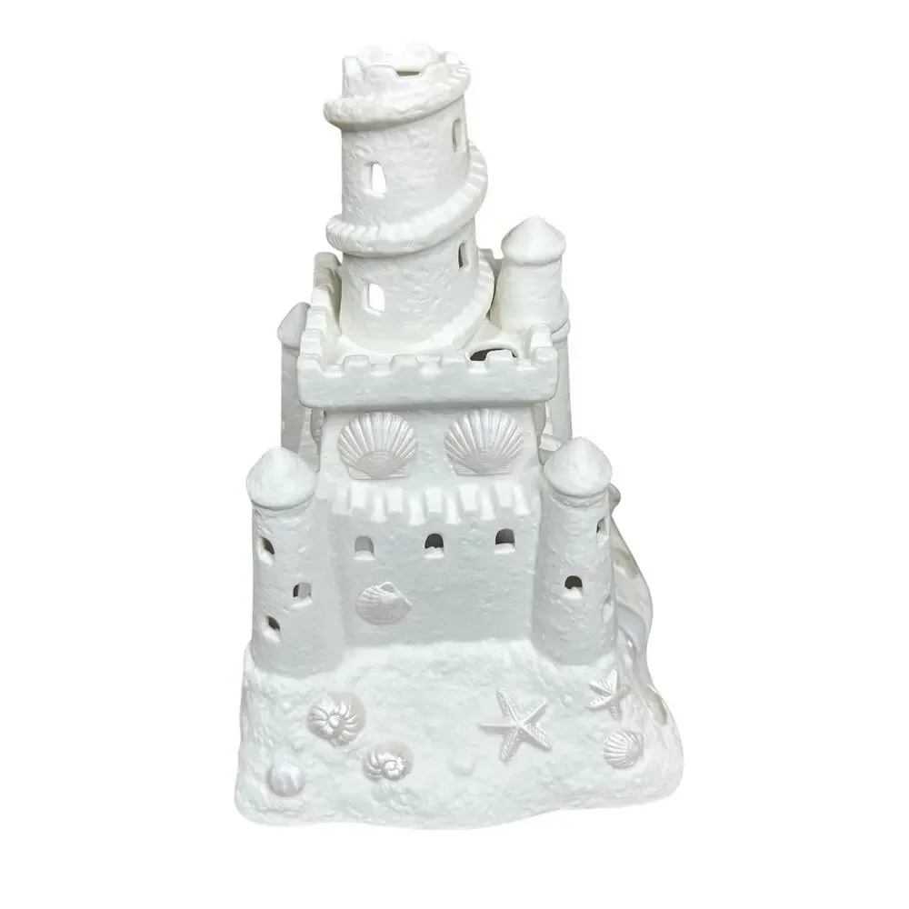 PartyLite Bisque Porcelain Sandcastle Beach House Decor Tea Light Candle Holder